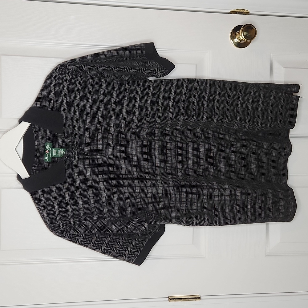 Men's David Taylor collection polo black grey checkered size medium
